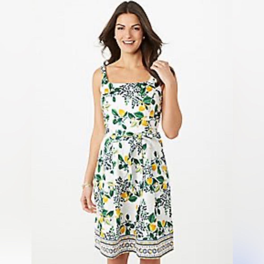 Roz & Ali Dress Barn Lemon and Green Fit & Flare Dress